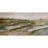 Henry Sheppard Dale 'Rye Harbour Morning Tide' watercolour signed and dated 1909 37 x 74 cms