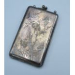 A Chinese White Metal Cigarette Case marked Zee Wo engraved with birds amongst foliage, 10 x 5.5 cms