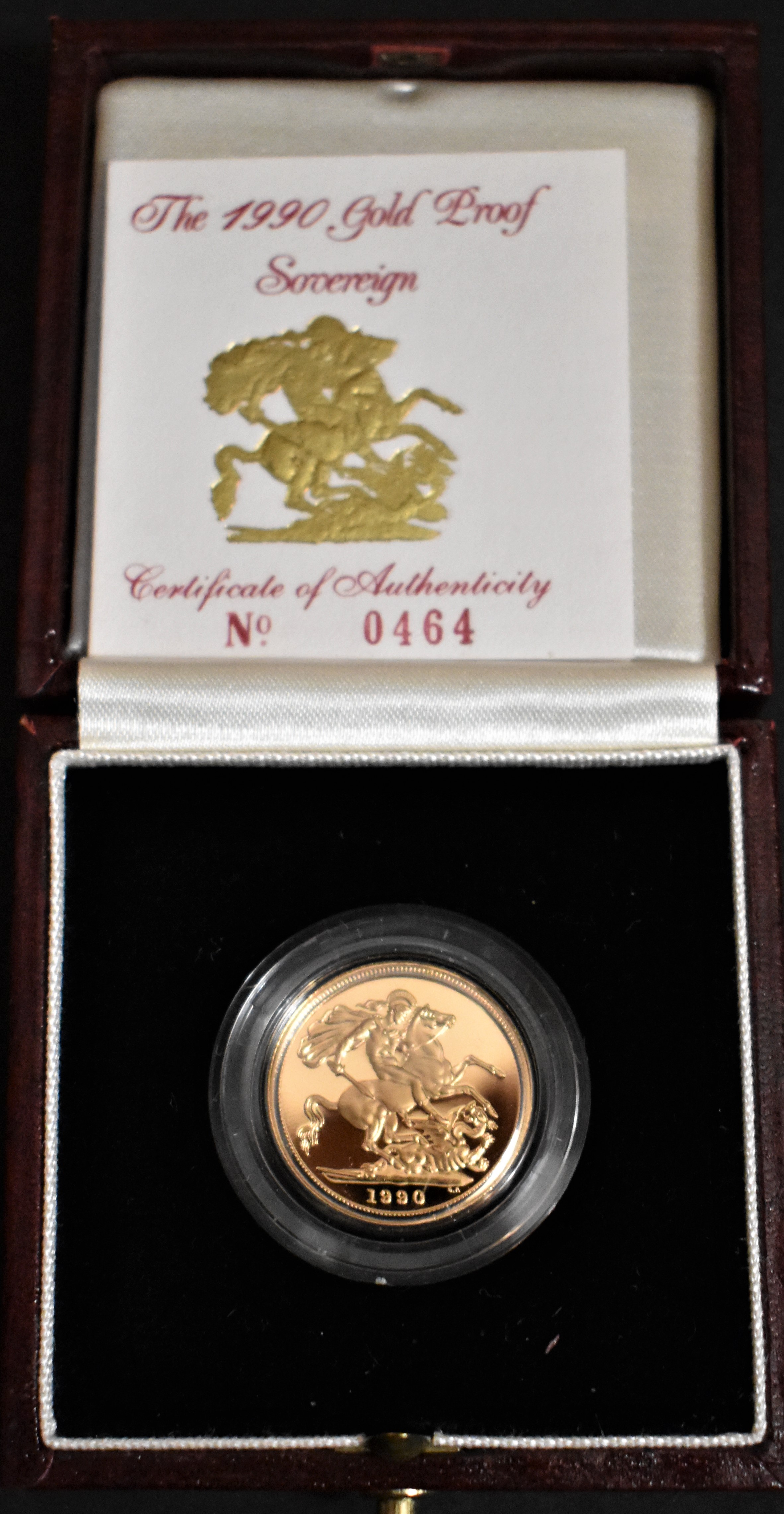 Gold Proof Sovereign 1990, Royal Mint 464 of 4767, Boxed with Certificate.