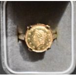 Gold USA 9ct Ring with a 9ct Gold Medalette inset, approx 4.6 Grams total.