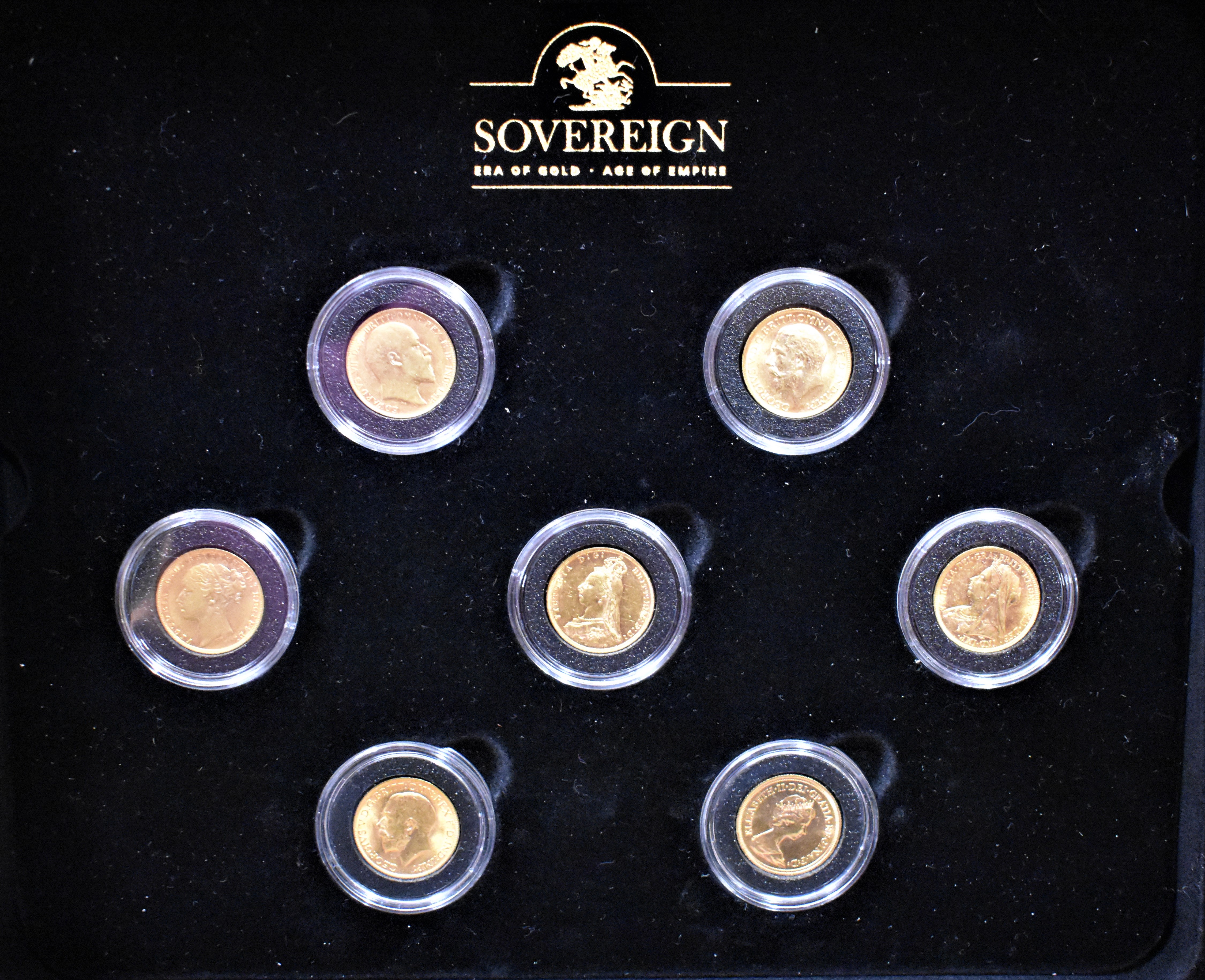Gold Sovereigns, Boxed Collection including dates: 1884, 1891, 1896, 1910, 1912, 1973 and 1978 (