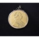 Gold Austria 1915 Restrike Four Ducat Gold Plated on Copper Restrike with a Mount for a
