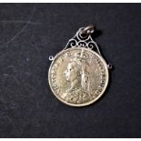 Gold 1887 Two Pounds Victoria Jubilee with a fixed Gold Mount for a Necklace, Boxed.