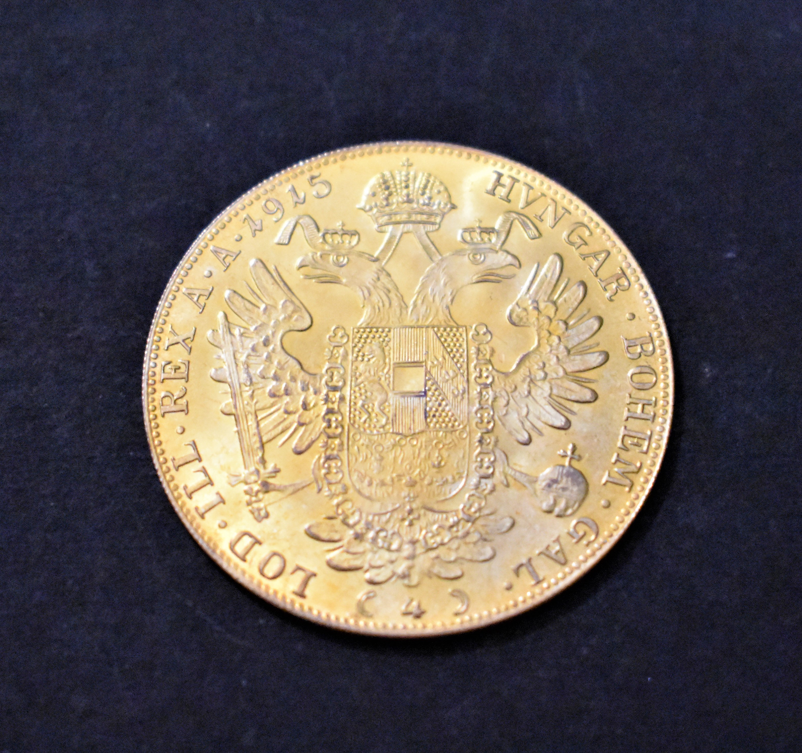 Gold Austria 1915 Restrike Four Ducat Gold Plated on Copper - Image 2 of 2