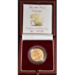 Gold Sovereign 1986 Proof No. 0299 of 5079 Minted, Royal Mint Box and Certificate