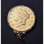 Gold USA 1900 Liberty Head Dollar, approx 33.4 Grams .900 in a Gold mount for a Necklace