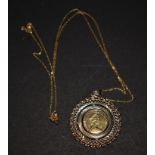 Gold Half Sovereign Necklace 1982, very ornate Mount and a Fine Linked Chain. (All Gold)