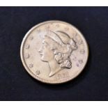 Gold USA 1861 Liberty Head Twenty Dollar minted in San Francisco, approx 33.4 Grams .900