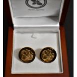 Gold Sovereign pair mounted as Cufflinks (Gold mounts) both dated 1907, Boxed.