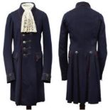 Cavalry Officer's Dress Light Coat. 19th Century. Small. Navy wool cloth with red piping, arm