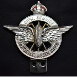 Civil Service Motoring Association CSMA, 1930s COLLINS Car Badge (Chrome & Enamel) in brilliant