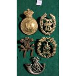 British Glengarry Cap Badges (5) Connaught Rangers, 75th (Stirlingshire) Regt of Foot, 77th (East