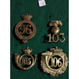 British Regiment of Foot Glengarry Badges (4) 96th (Manchester) Regt of Foot, 103rd (Royal Bombay