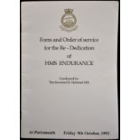 Form and Order of Service for the Re-Dedication of HMS Endurance, conducted by: The Reverend B.