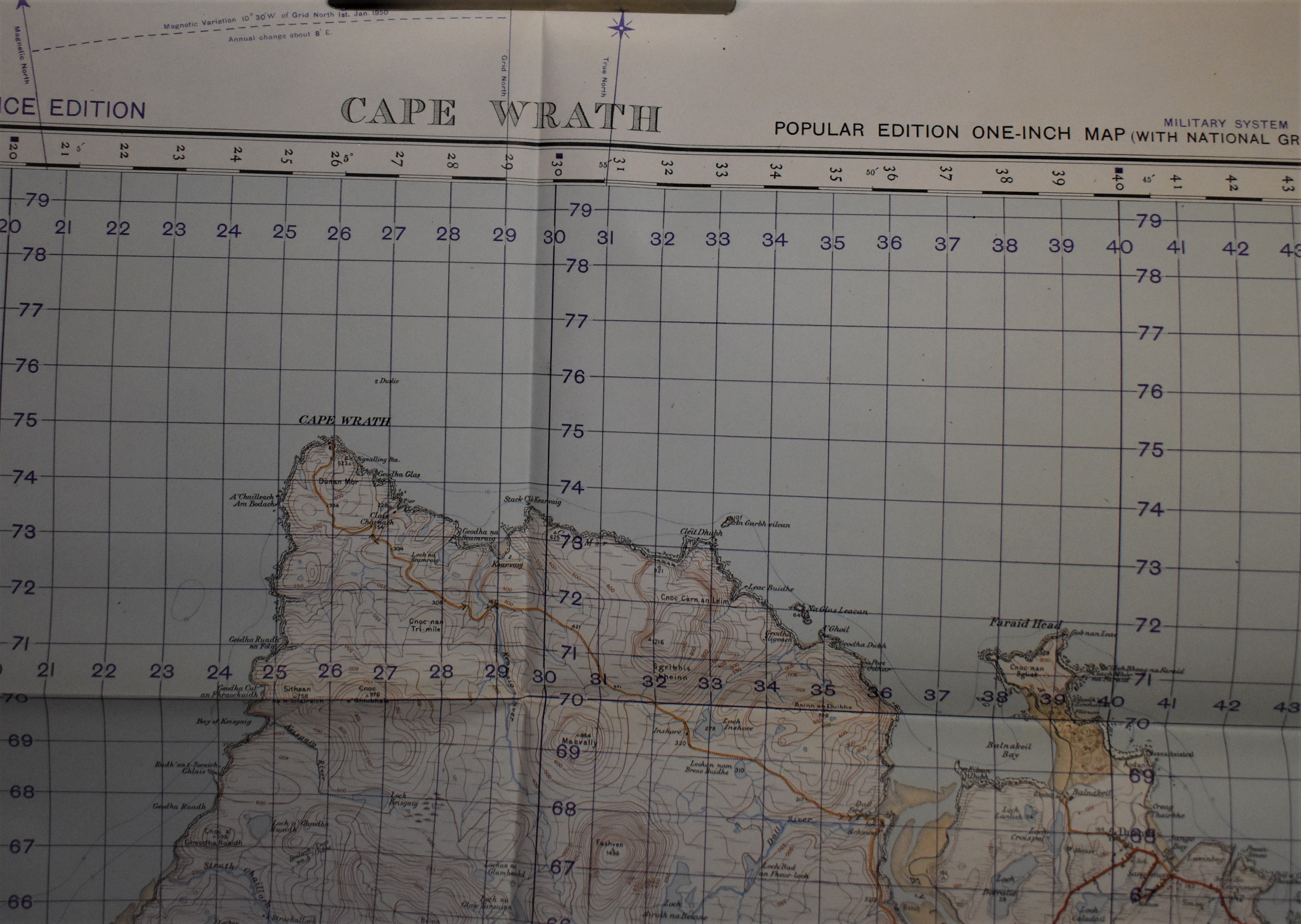 Scotland 'Cape Wrath' War Office Edition Ordnance Survey map, sheet 9 - Published 1950, folded, mint - Image 2 of 2