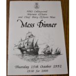 HMS Collingwood Warrant Officers and Chief Petty Officers Mess Menu for the Mess Dinner Thursday
