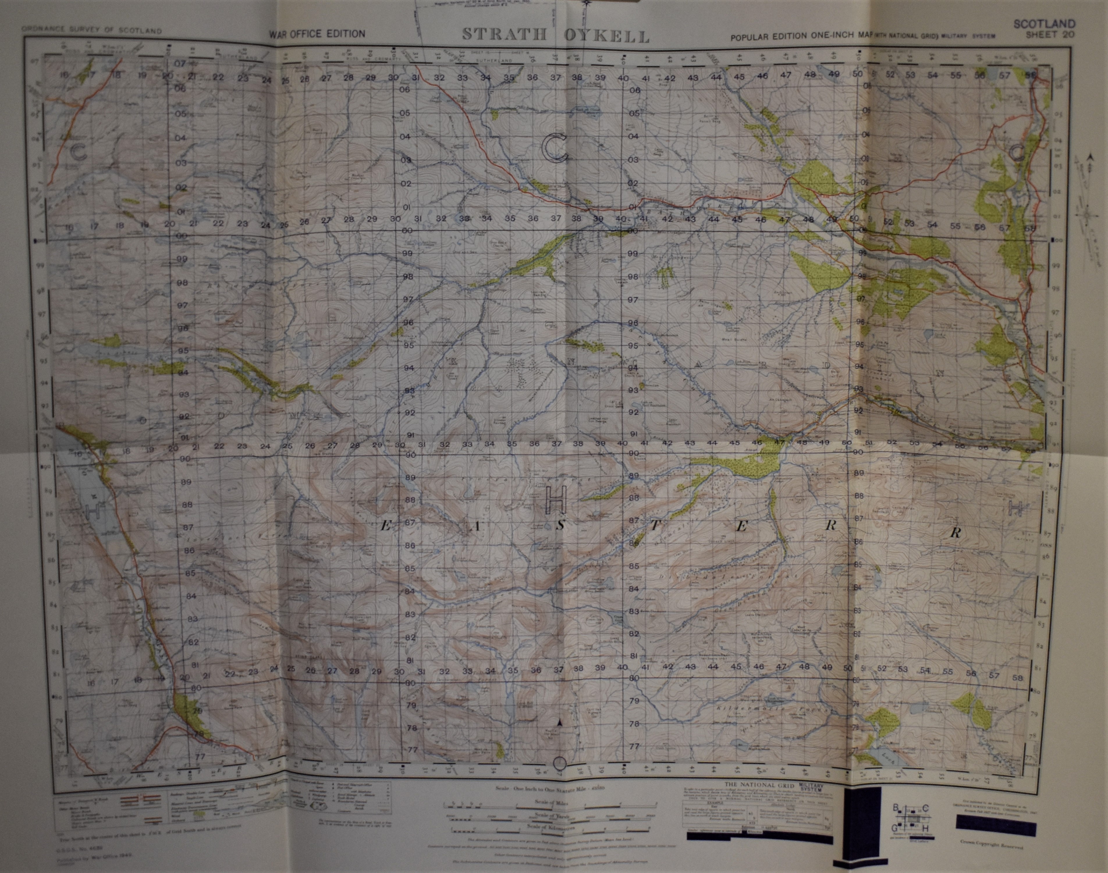 Scotland - 'Strath Oykell' War Office Edition, Ordnance survey map, sheet 20. Published 1949 -