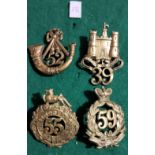 British Glengarry Cap Badges (4) 39th (Dorsetshire) Regt of Foot, 52nd (Oxfordshire) Regt of Foot,