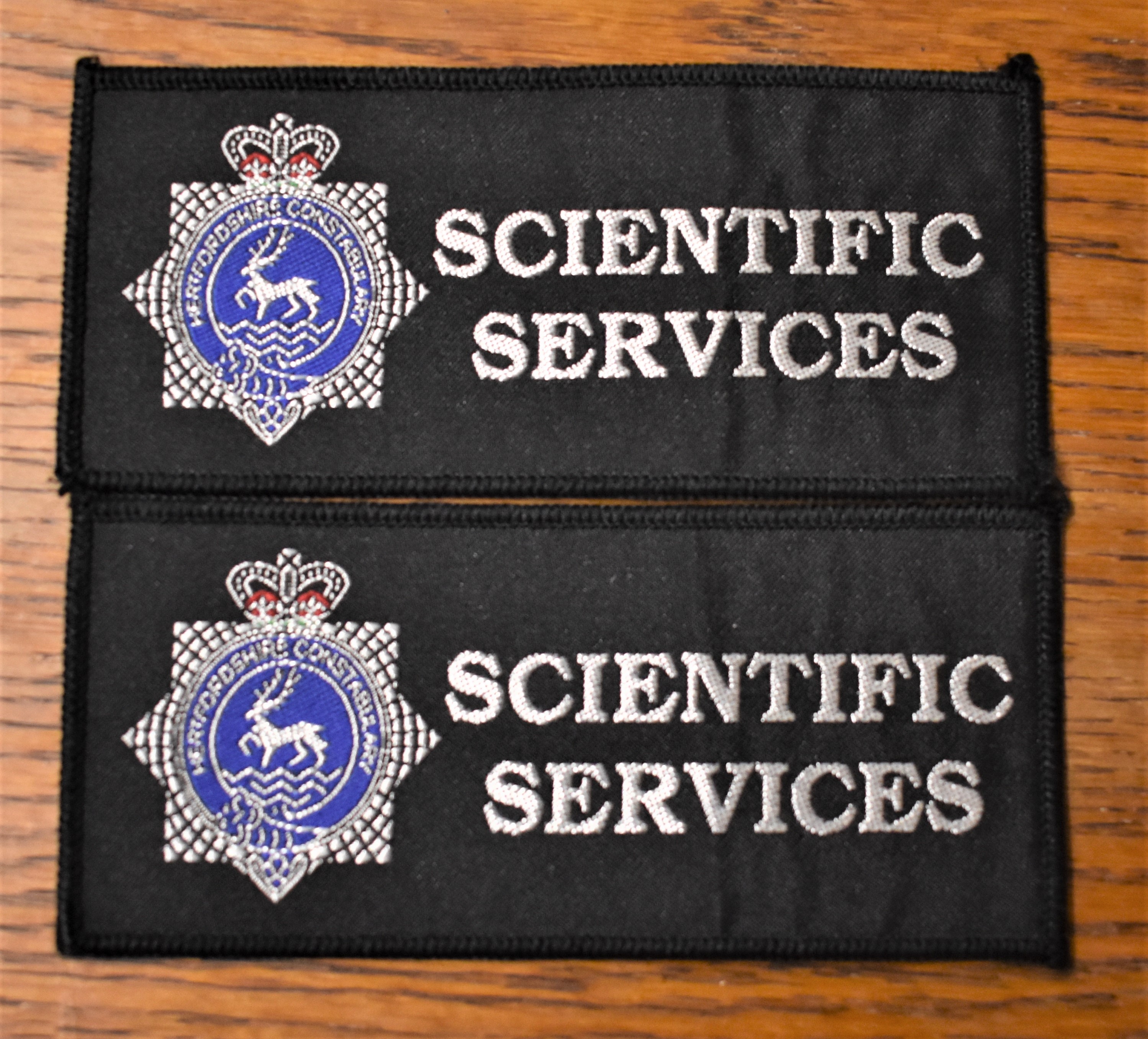 Hertfordshire Constabulary Scientific Services Cloth Pullover Patches (2) EIIR Crown