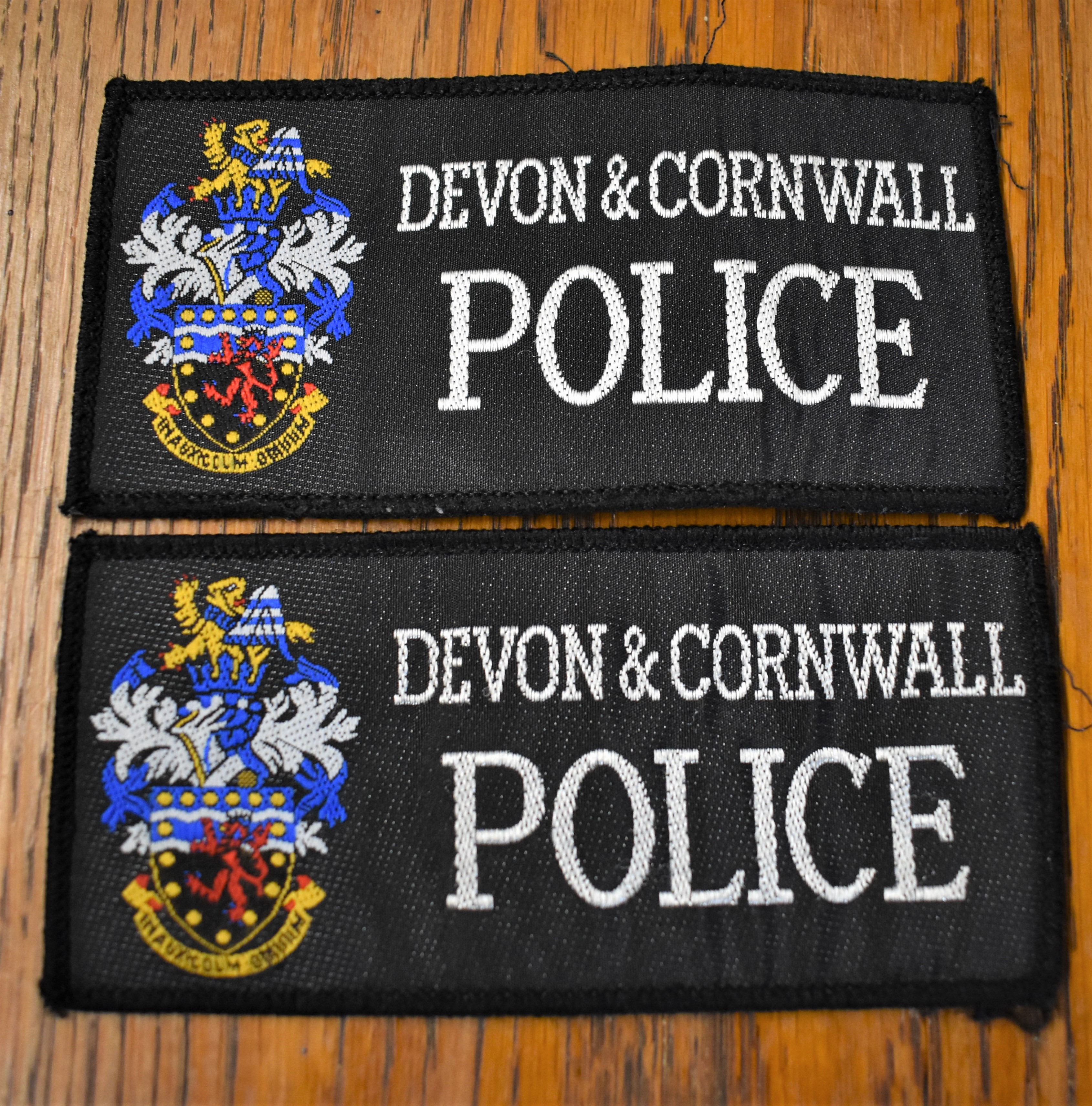 Devon & Cornwall Police Cloth Pullover Patches Large Lettering (2) EIIR Crown