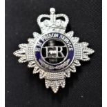 H.M Prison Service EIIR Cap Badge (White-metal and enamel), slider. Made J.R. Gaunt B'Ham.