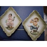 Lefton China Vintage 3D Bisque Hand Painted Girl and Boy Wall Plaques Japan KW4767 series. In