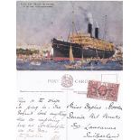 P. &. O. Lines S.S. "Malwa" Colour Postcard, Off Colombo (11,500 Tons, 15,000 Horse-Power) with