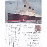 R.M.S. "Majestic" White Star Line Vessel Postcard, 56,551 Tons Twin Screw ship, Oilette by