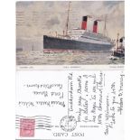 Cunard Line R.M.S. "Carmania" Picture Postcard with Ipswich, Suffolk Postmark (11 May 1927)