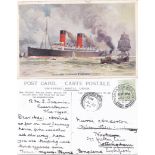 Cunard Line Picture Postcard R.M.S. "Campania" & "Lucania" with Paquepot-Queenstow and Worksop