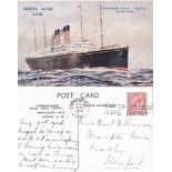 R.M.S. "Celtic" White Star Line Vessel Postcard, 21,026 Tons Twin Screw ship, Oilette by Montague