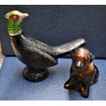 Avon Vintage Glass Aftershave Bottles in the designs of a Pheasant and a Newfoundland Dog. Unusual