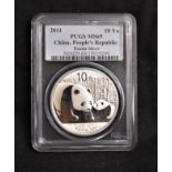 China 2011 10 Yuan, Silver Proof, Panda and Cub, slabbed