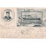 Nordd-Lloyd Bremen Line D "Barbarossa" 1901 used Postcard with Kaptain Meutz and the ship inset.