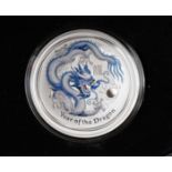 Australia 2012 Silver Dollar, Year of the Dragon (White Dragon), boxed with certificate