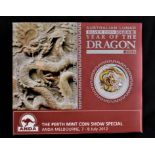 Australia 2012 Silver Dollar, Year of the Dragon (Yellow Dragon) Mint, Boxed with certificate