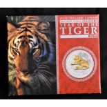 Australia 2010 Year of the Tiger Silver Dollar, Boxed with Certificate. Silver gilded Tiger