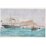 Orient Royal Mail Line S.S. "Omrah" Colour postcard 'At Gibraltar' used Norway 1919