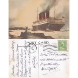 Cunard Line R.M.S. "Berengaria" Picture Postcard, Postmark used Hoboken (Aug 18, 1932) with American