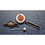 Brooches and Pins - a 9ct Gold Lapel Pin with jewel inset, a Woman's Section British Legion Pin, A