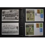 Album of 18 x Cricketing Postcards and 18 x First Day Covers on 100 Years of English County Cricket