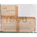A Horse Racing Jockey's Licence No. 427 granted to James Wall 1905, with ink signature stamp S.M.
