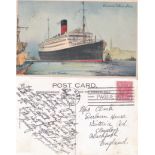 Cunard-White Star Line R,M.S. "Carinthia" Picture Postcard, Boston, Mass (Aug 16 1938) and