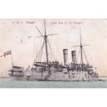 H.M.S. "Hawke" (7350 tons, 1st Class Cruiser) 1905 used colour postcard.