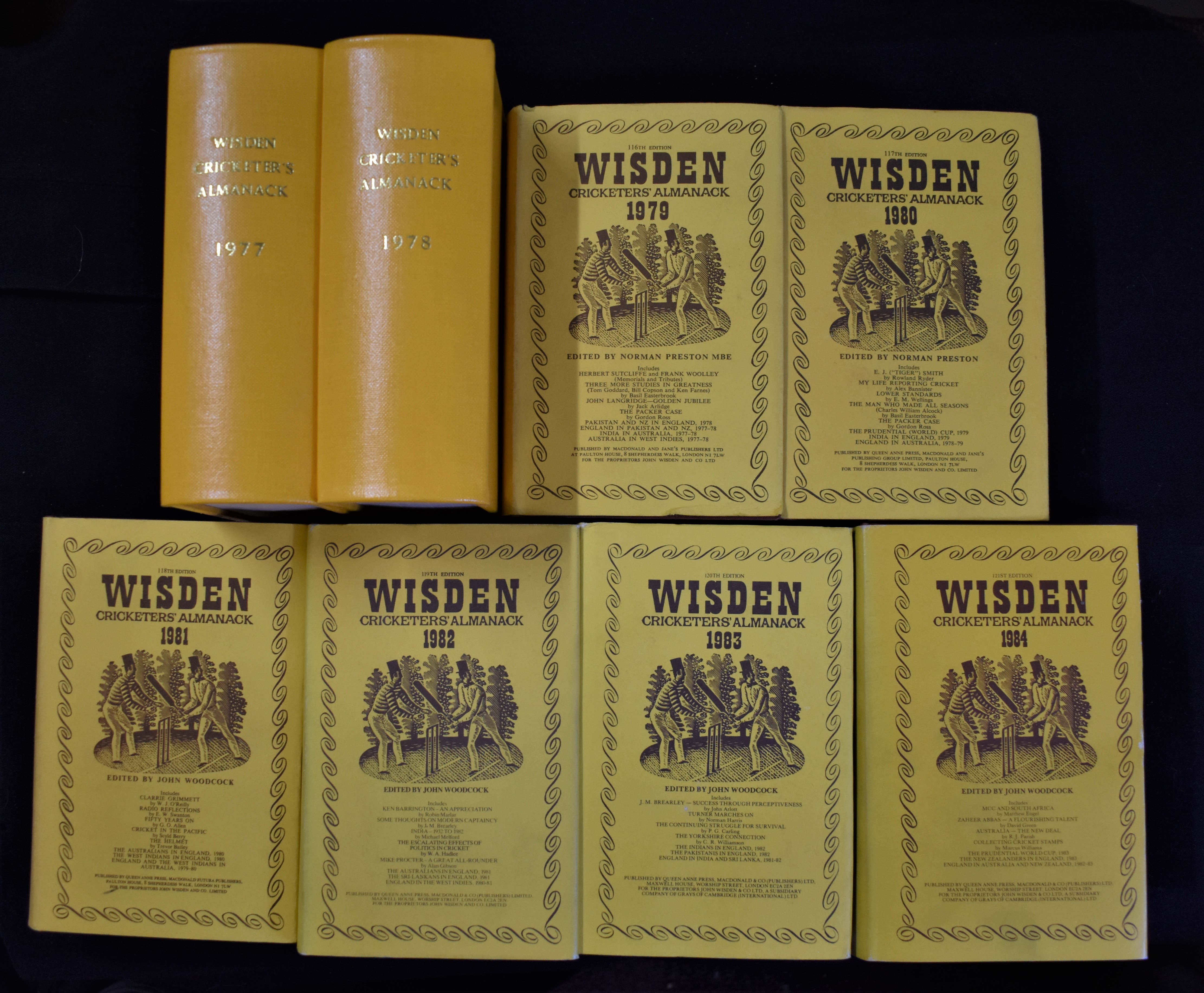 Wisden Cricketers Almanacs (8 volumes) 1977-1984; 144-121st editions