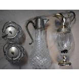 Vintage Crystal ware Silver plate items - a Brandy Decanter and Port decanter with two vintage