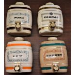 Wade Royal Victoria ceramic Spirit Barrels (4) Sherry, Port and Rum by W&A Gilbey Ltd and Cognac