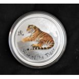 Australia 2010 Silver Dollar, Year of the Tiger, coloured, capsuled