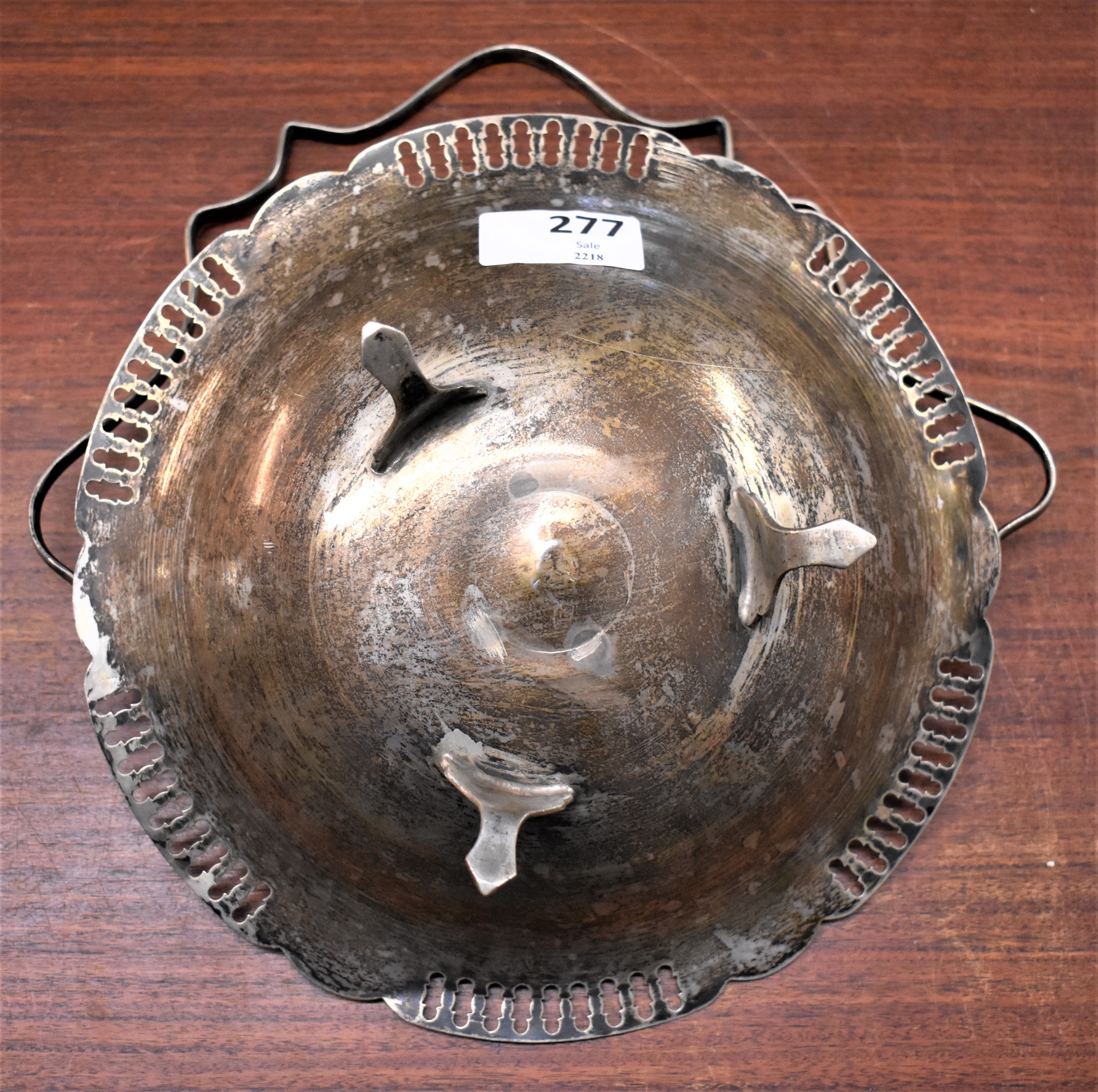 Vintage Arabic Silver-plate Fruit/Cake Bowl, nice design with handle and Arabic stamp in the centre. - Image 2 of 2