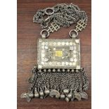 Rashida/Harar Ethiopian Silver pendant with a yellow-metal central insert and Necklace, Quoran